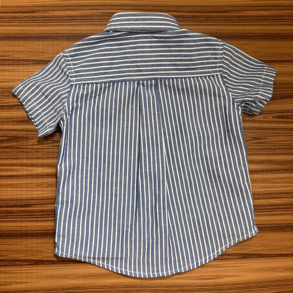 Short Sleeve Button Down Blue White Striped The Children's Place Shirt‎ 18-24M